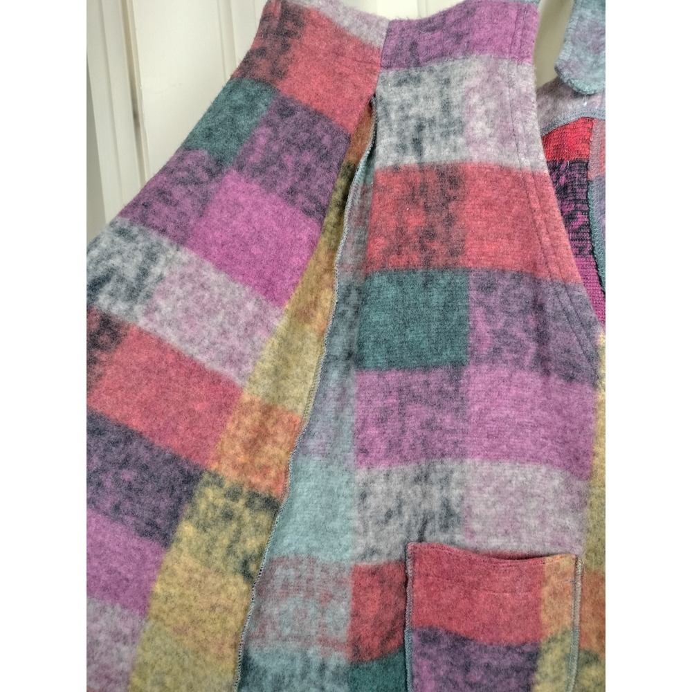 Women Multi Color Plaid Checkered Knit Overalls Wide Leg Size XL - Picture 12 of 16